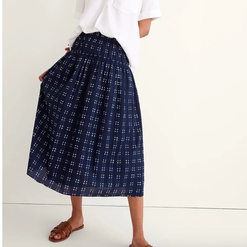 Madewell Pull-On Midi Skirt in Shibori Indigo Plaid, S